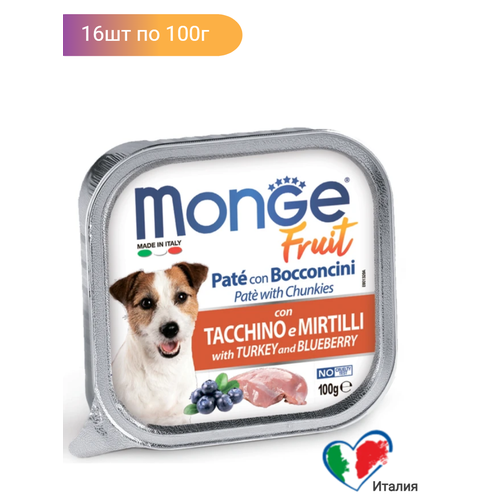 Корм для собак Monge Dog Fruit с индейкой с черникой, консервы 16шт х 100 г фотография