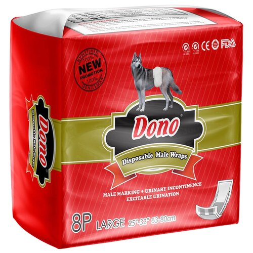 Пояс для кобелей впитывающий Dono MALE PET DIAPER L 8 шт. 1 шт. голубой L 63 см 77 см фотография