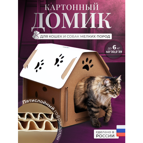 Домик для кошки картонный, дом для кота, домик , домик для животных, лежанка для питомцев купить за 385 руб, фото