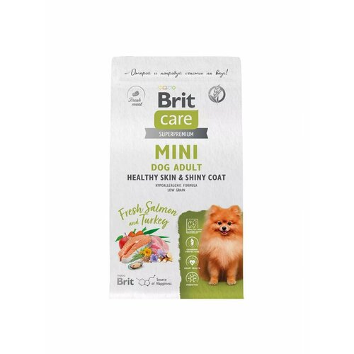 Сухой корм для собак мини пород Brit Care Adult Healthy Skin&Shiny Coat с лососем и индейкой 1,5кг фотография