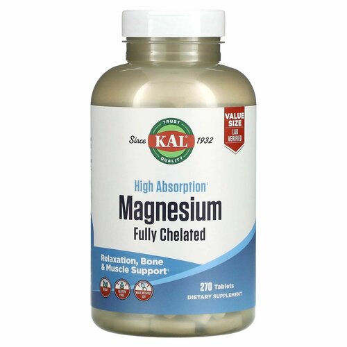 KAL Магний глицинат, с высокой абсорбцией, Magnesium fully chelated 270 таблеток фотография