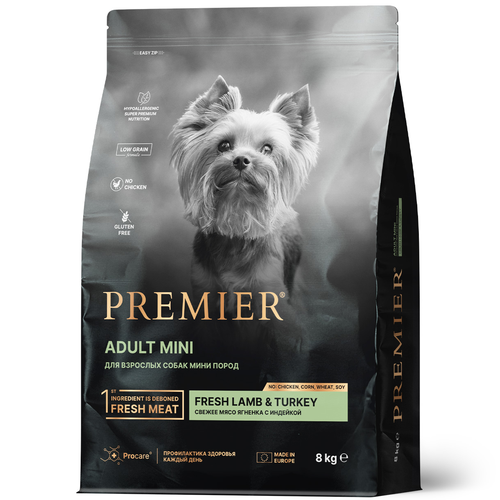 Premier Dog Lamb&Turkey ADULT Mini корм для собак мелких пород свежее мясо ягненка с индейкой 8кг купить за 6435 руб, фото