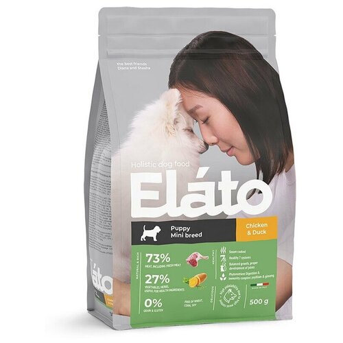 Сухой корм для щенков мелких пород Elato Holistic с курицей и уткой 1 уп. х 1 шт. х 500 г фотография