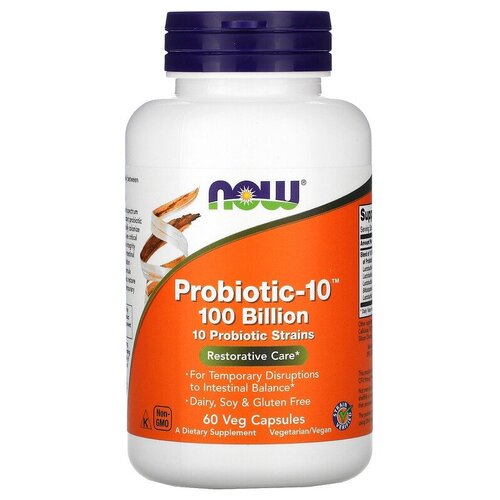 NOW Foods, Probiotic-10 100 Billion, 60 Veg Capsules, пробиотик-10, 100 млрд, 60 растительных капсул фотография