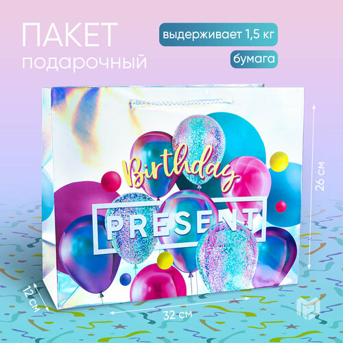 Пакет подарочный «Birthday Present», 32 × 26 × 12 см купить за 233 руб, фото