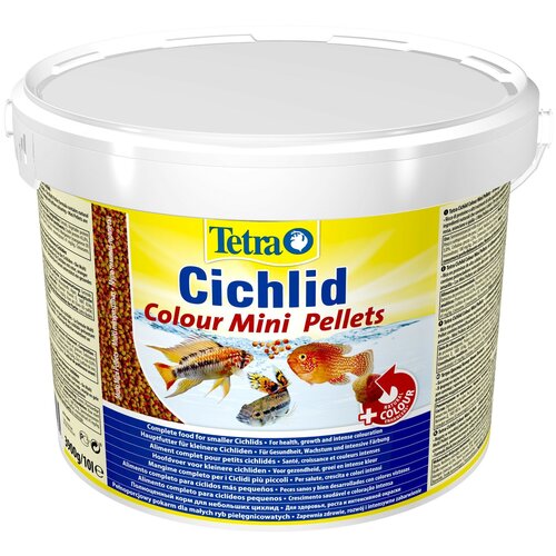 Корм Tetra Cichlid Colour Pellets Mini 10 л, мини-шарики для небольших цихлид, усиливает яркость окраски фотография