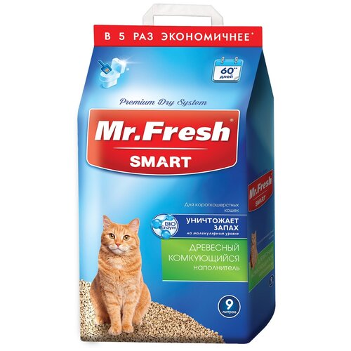 Комкующийся наполнитель Mr. Fresh Smart древесный для короткошерстных кошек, 9л, 1 шт. фотография