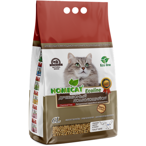 HOMECAT Ecoline Наполнитель для кошачьих туалетов Древесный Комкующийся, 2,1 кг. / 6 л. фотография