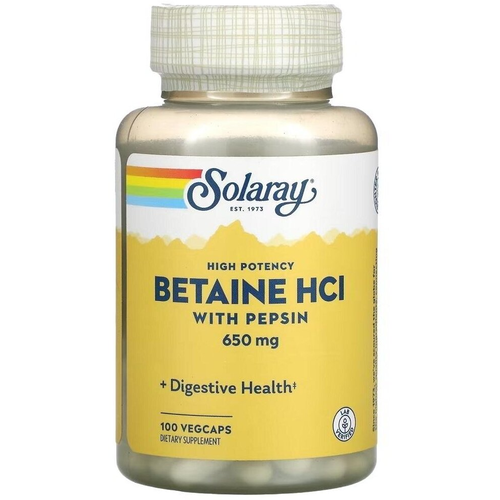 Капсулы Solaray High Potency Betaine HCl, 650 мг, 100 шт. фотография