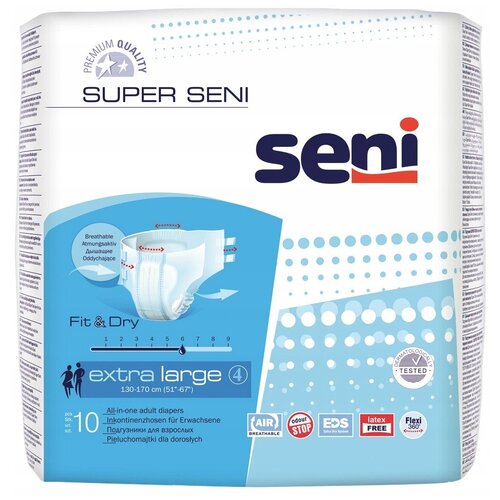 Подгузники для взрослых Super Seni Extra large (обхват 130-170 см),  10 шт. купить за 1123 руб, фото