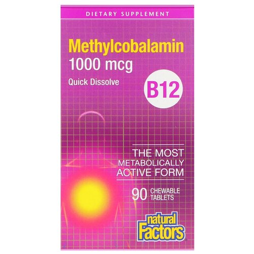 Таблетки Natural Factors Methylcobalamin B12, 80 г, 1000 мкг, 90 шт. фотография