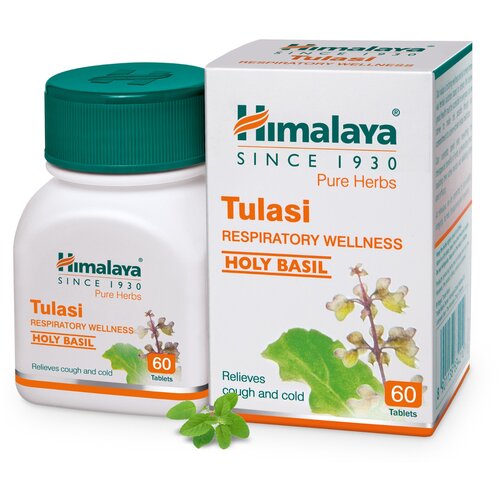 Экстракт растений Туласи Хималая (Tulasi Himalaya Herbals) при простуде и кашле, при диабете, при проблемах с пищеварением, от стресса, 60 таб. фотография