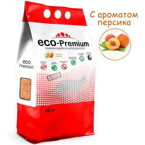 Комкующийся наполнитель, древесный с запахом персика ECO-Premium, оранжевый 7,6 кг, 20 л фотография