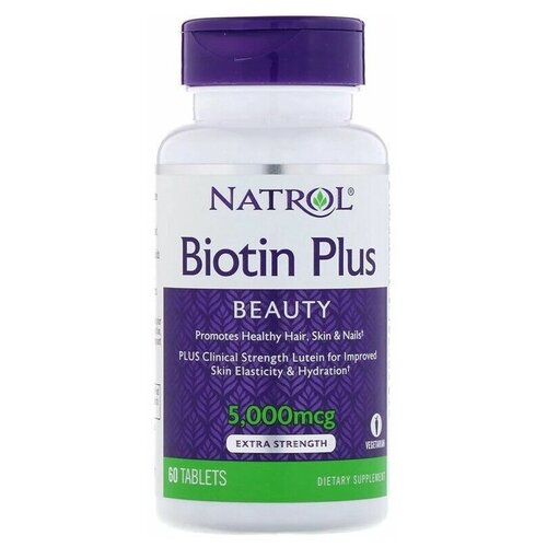 Таблетки Natrol Biotin Plus, 80 г, 5000 мкг, 60 шт. купить за 2199 руб, фото