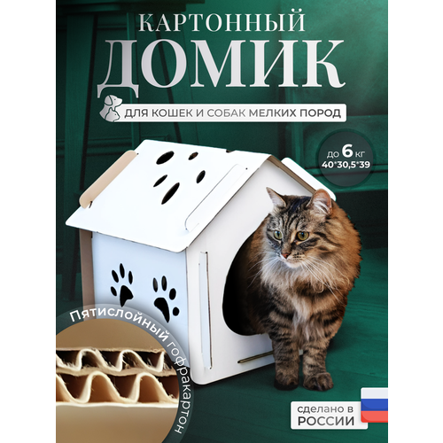 Домик из картона для кошки, дом-лежак для кота, домик для кошек, домик, дом для питомцев из картона большой купить за 378 руб, фото