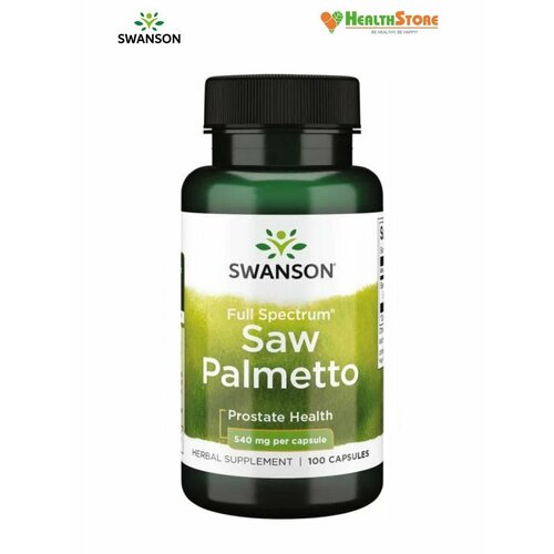 Swanson Full Spectrum Saw Palmetto 540мг 100 капсул, Экстракт серенои 540 мг, со пальметто При болезнях предстательной железы, укрепляет мужское здоровье купить за 1090 руб, фото