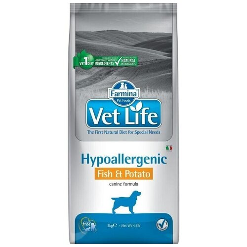 Сухой корм для собак Farmina Vet Life Hypoallergenic при аллергии, рыба, с картофелем 1 уп. х 1 шт. х 2000 г купить за 7199 руб, фото