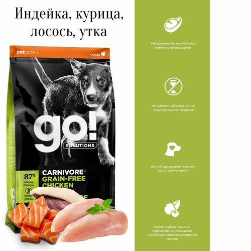 Сухой корм для щенков GO! Carnivore, беззерновой, курица, индейка, утка 1 уп. х 1 шт. х 1600 г фотография