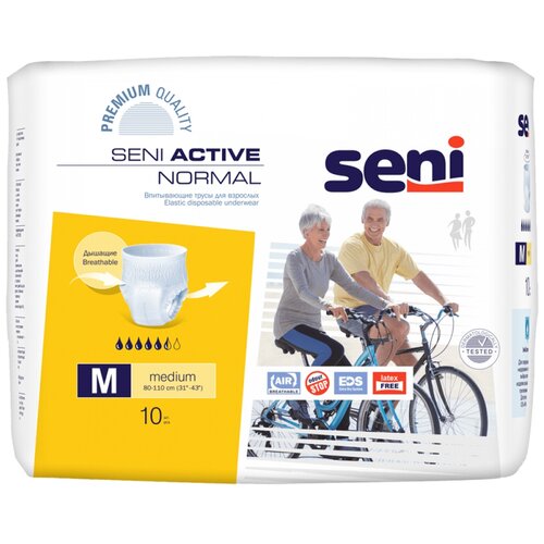 Трусы - подгузники впитывающие для взрослых Seni ACTIVE NORMAL medium (обхват 80-110 см), 10 шт. купить за 950 руб, фото