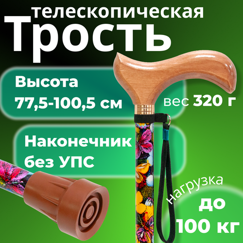 Трость телескопическая с деревянной ручкой ТР1 (Бабочки) купить за 1450 руб, фото