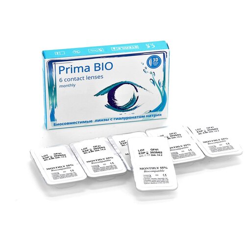 Контактные линзы OKVision PRIMA BIO, 6 шт., R 8,6, D -1, прозрачные, 1 уп. купить за 1069 руб, фото