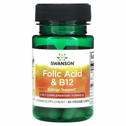 Swanson Folic Acid & B12, 30 капс. фотография