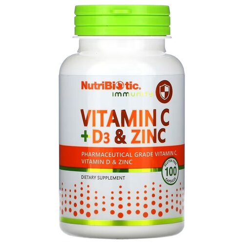 NutriBiotic Immunity Vitamin C+D3 & Zinc (витамины C + D3 и цинк) 100 капсул фотография