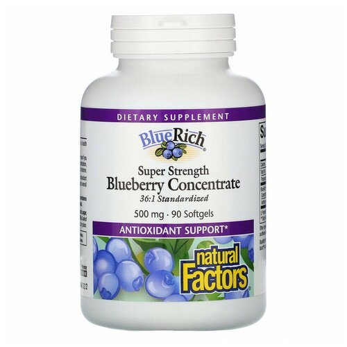 Natural Factors BlueRich Blueberry Concentrate (концентрат черники) 500 мг 90 капсул купить за 3090 руб, фото