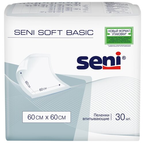 Пеленки впитывающие одноразовые медицинские Seni Soft Basic 60 x 60 см по 30 шт. купить за 889 руб, фото