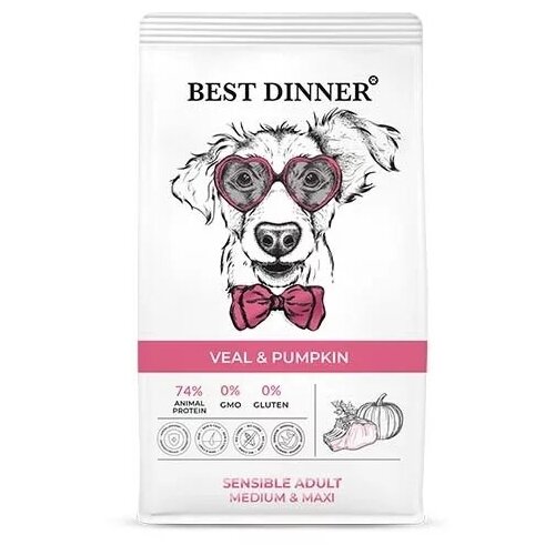 Best Dinner Dog Adult Medium/Maxi 12кг х 2шт телятина с тыквой сухой для собак крупных и средних пород фотография