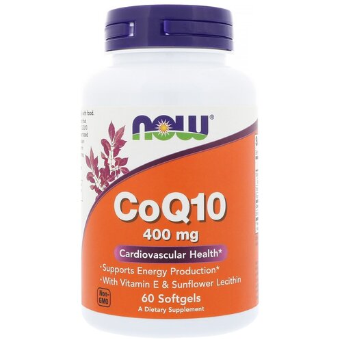 NOW Коэнзим Q10, Coenzyme Q10 400 мг + Лецитин Подсолнечника, Витамин Е - 60 капсул фотография