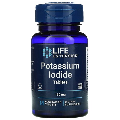 LifeExtension Potassium Iodide Tablets, Йодид калия в таблетках, 130 мг, 14 вег. таблеток фотография