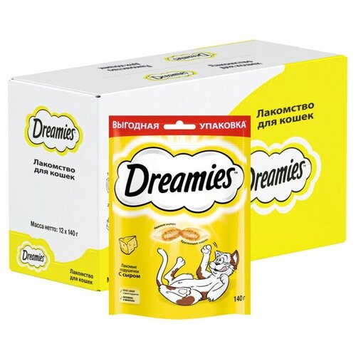 Лакомство для кошек Dreamies подушечки с сыром, 12 шт по 140 г купить за 2160 руб, фото