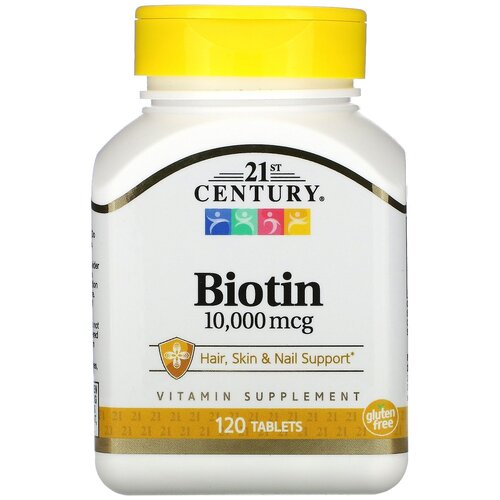 Таблетки 21st Century Biotin 10 000 мкг, 80 г, 80 мл, 120 шт. купить за 1700 руб, фото