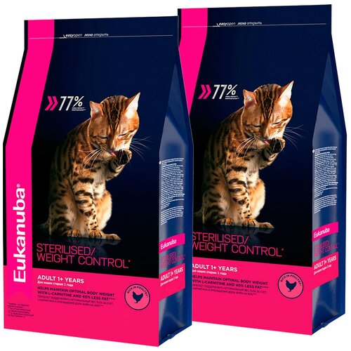 EUKANUBA CAT ADULT STERILISED/WEIGHT CONTROL диетический для взрослых кошек, кастрированных и стерилизованных кошек с птицей (0,4 + 0,4 кг) фотография