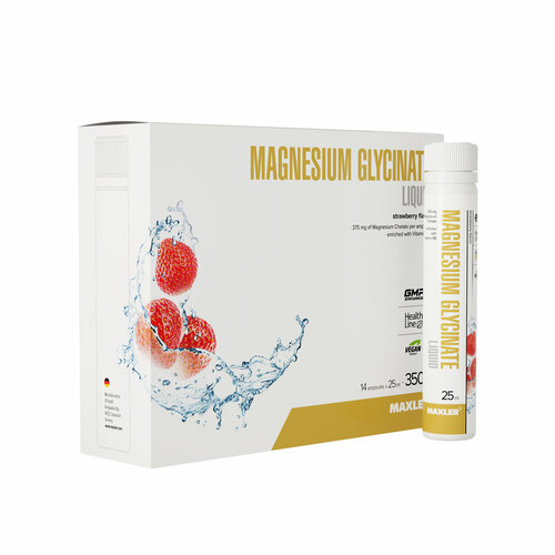 Глицинат магния Maxler Magnesium Glycinate Liquid, Клубника - 14 шт х 25 мг купить за 1738 руб, фото