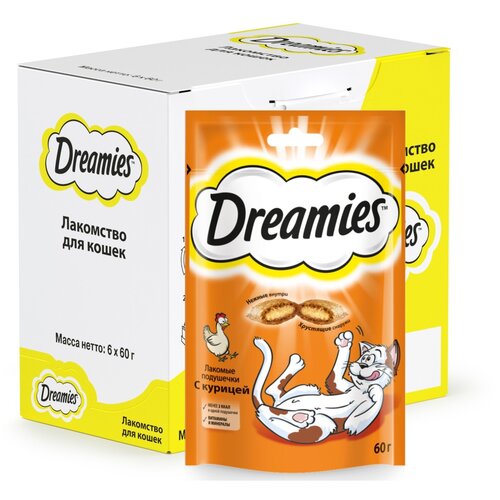 Лакомство для кошек  Dreamies Лакомство для кошек Dreamies подушечки, 360 г (шоу бокс) птица купить за 634 руб, фото