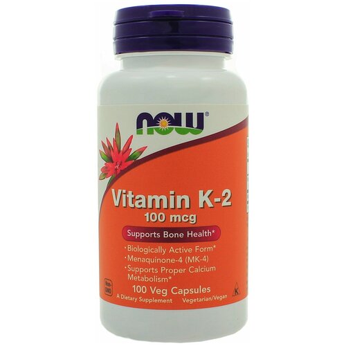 NOW Vitamin K-2 100 mcg, 100 капс. фотография