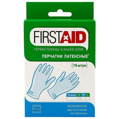 Перчатки смотровые нестерильные опудренные First Aid/Ферстэйд 10шт р. S купить за 149 руб, фото