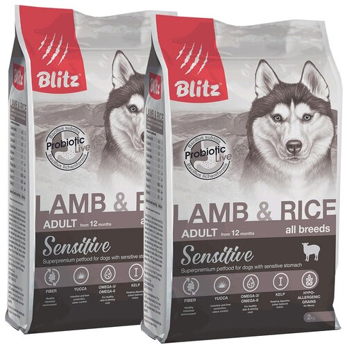 BLITZ SENSITIVE ADULT ALL BREEDS LAMB & RICE для взрослых собак всех пород с ягненком и рисом (2 + 2 кг) фотография