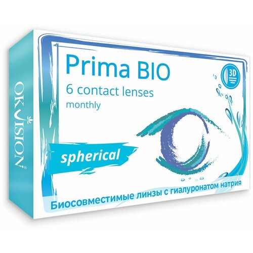 Контактные линзы OKVision PRIMA BIO, 6 шт., R 8,6, D -16, прозрачные, 1 уп. купить за 1172 руб, фото