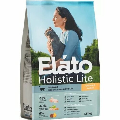 Корм сухой Elato Holistic Lite для стерилизованных кошек с курицей и индейкой, для домашних малоактивных кошек, 1,5 кг фотография