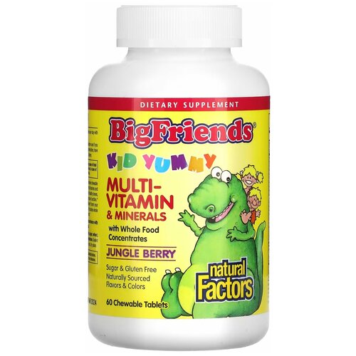 Natural Factors, Big Friends, Chewable Multi-Vitamin ans Minerals, жевательные мультивитамины и минералы, со вкусом ягод, 60 жевательных таблеток фотография