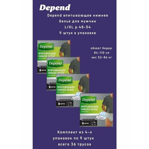 Depend трусы одноразовые нижнее белье мужчины р. L/XL 9шт/уп купить за 7748 руб, фото