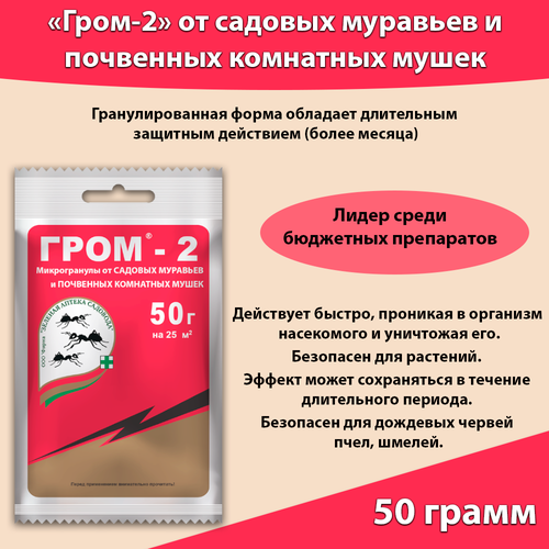 Средство от муравьев и комнатных почвенных мошек Гром 2, 50 грамм купить за 95 руб, фото