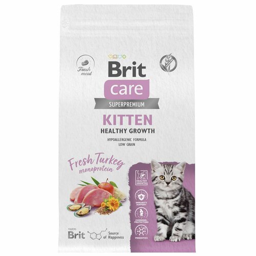 Сухой корм Brit Care Cat Kitten Healthy Growth для котят и беременных кошек, с индейкой, 1.5 кг фотография