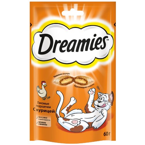 Лакомство для кошек  Dreamies Лакомство для кошек Dreamies подушечки, 60 г курица купить за 95 руб, фото