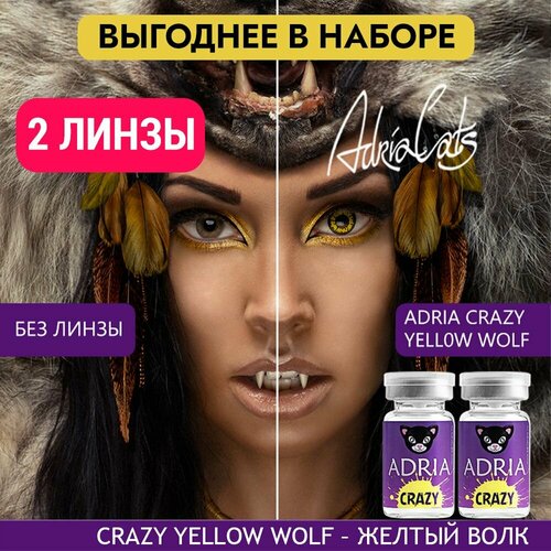 Контактные линзы ADRIA Crazy, 2 шт., R 8,6, D 0, yellow wolf, 2 уп. фотография