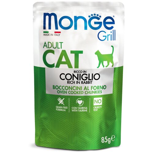 Monge Cat Grill Pouch паучи для взрослых кошек итальянский кролик 85г купить за 4679 руб, фото