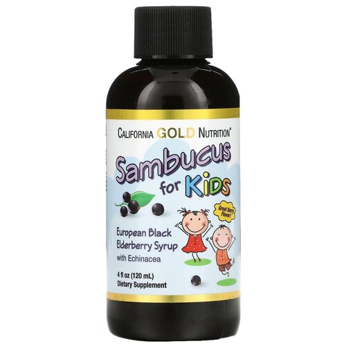 Сироп California Gold Nutrition Sambucus for kids, 190 г, 120 мл, 10 мл фотография